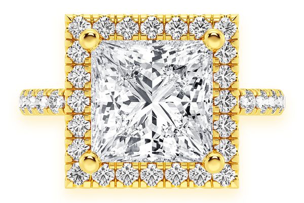 Thav - 3.00ct Princess Solitaire - Scallop Halo One Row - Diamond Engagement Ring - All Natural Vs Diamonds