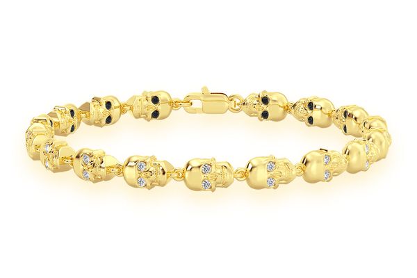 Black Diamond & White Diamond Skull Link Bracelet 14k Solid Gold 1.50ctw