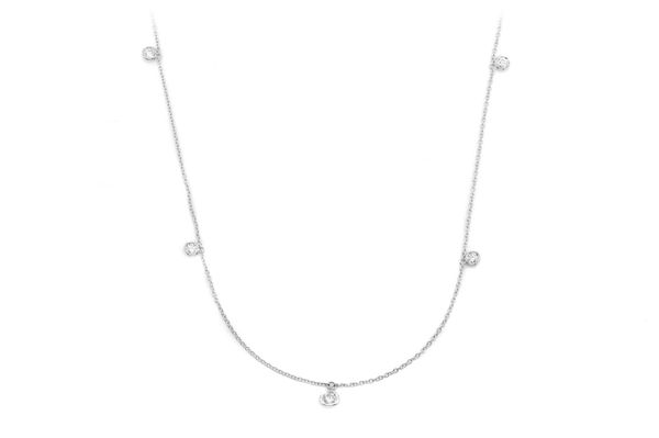 Station Bezel Charm Drop Station Necklace 14k Solid Gold 0.60ctw 