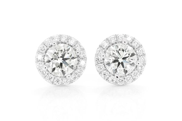 Halo Solitaire Stud Diamond Earrings 14k Solid Gold 2.50ctw