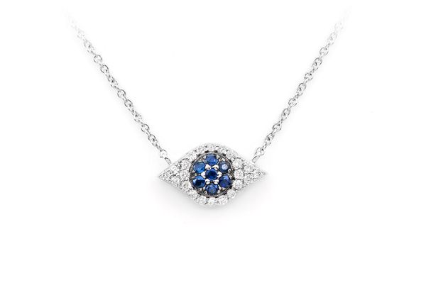 Evil Eye Sapphire & Diamond Necklace 14k Solid Gold 0.20ctw