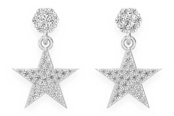 5 Point Star Dangling Stud Diamond Earrings 14k Solid Gold 0.75ctw