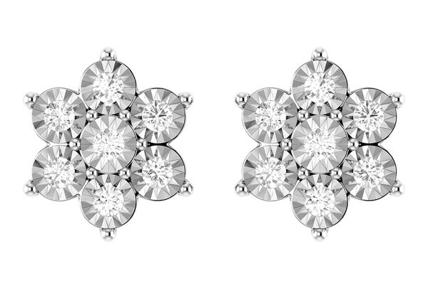 6 Point Diamond Flower Stud Earrings 14k Solid Gold 0.65ctw