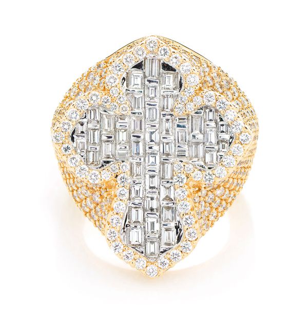 Deluxe Baguette Border Diamond Cross Signet Ring 14k Solid Gold 9.00ctw