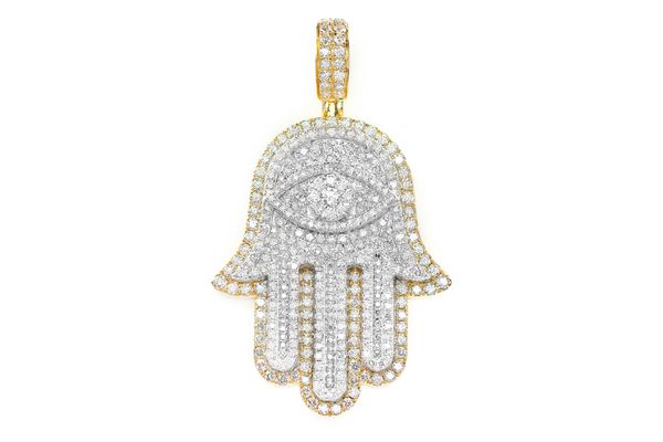 Evil Eye Double Layer Hamsa Pendant 14k Solid Gold 4.85ctw