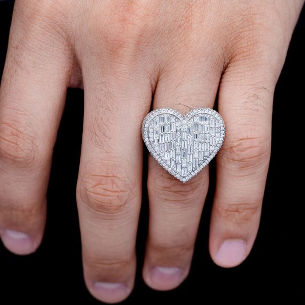 Baguette Diamond Heart Signet Ring Solid Gold 4.00ctw 