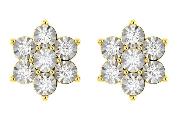 6 Point Diamond Flower Stud Earrings 14k Solid Gold 0.65ctw