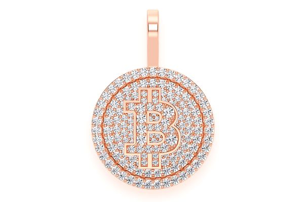 Bitcoin Diamond Pendant 14k Solid Gold 1.10ctw