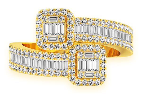 Border Baguette Crossover Diamond Ring 14k Solid Gold 1.00ctw