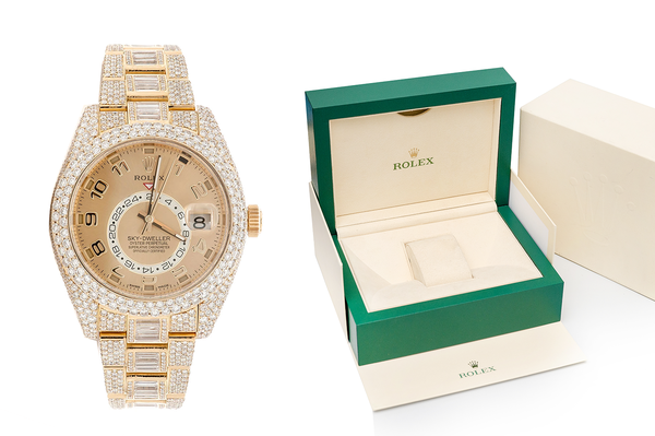 Rolex Sky Dweller 42MM 18k Yellow Gold (326938) - 23.90ctw Fully Iced Out