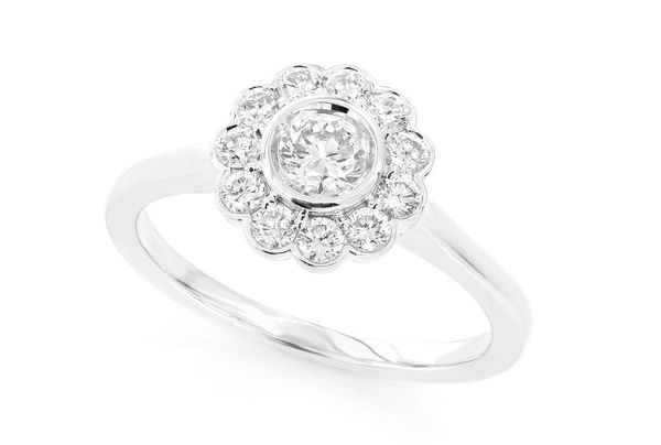 Flower Bezel Halo Diamond Ring 14k Solid Gold 0.65ctw