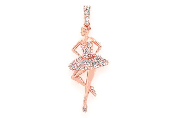 Dancing Ballerina Diamond Pendant 14k Solid Gold 0.50ctw