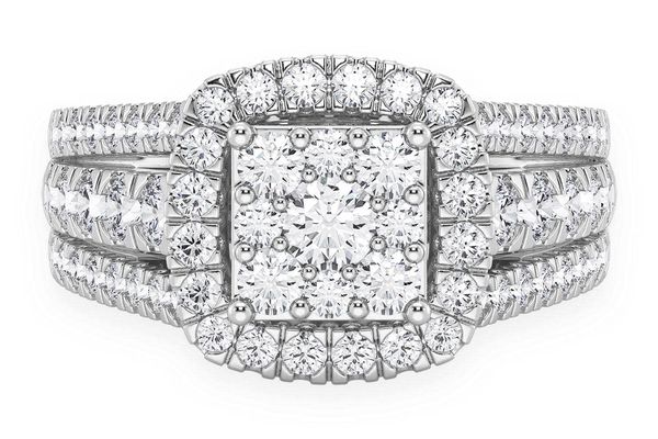 1.25ctw Three Row Square Comp Halo - Diamond Engagement Ring - All Natural