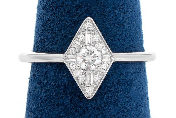 Rhombus Halo Baguette Diamond Ring 14k Solid Gold 0.25ctw