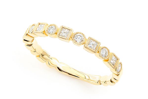 Stackable Diamond Wedding Band Milgrain Circle Square 14k Solid Gold 0.25ctw