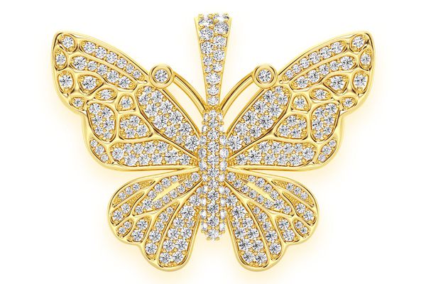 Butterfly Diamond Pendant 14k Solid Gold 2.00ctw