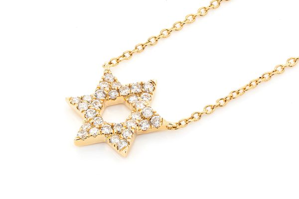 Star Of David Woven Diamond Pendant 14k Solid Gold 0.10ctw