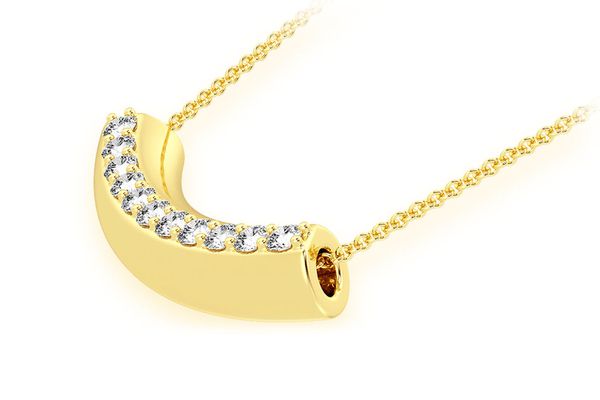 Noodle Diamond Pendant 14k Solid Gold Chain Attached 0.20ctw