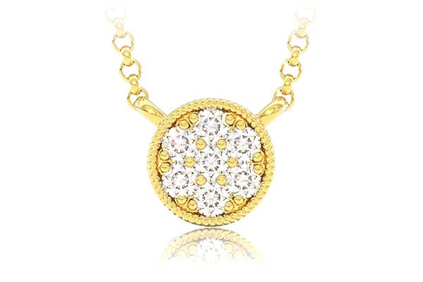 Round Diamond Disc Pendant 14k Solid Gold 0.10ctw