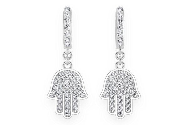 Hamsa Dangling Diamond Earrings 14k Solid Gold 0.56ctw