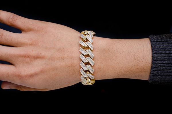 17MM Raised Baguette Cuban Link Bracelet 14k   17.25ctw