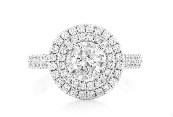 1.25ct Round Solitaire - Double Halo Diamond Engagement Ring - All Natural