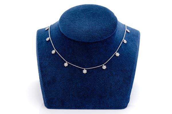 Floral Diamond Station Necklace 14k Solid Gold 0.50ctw