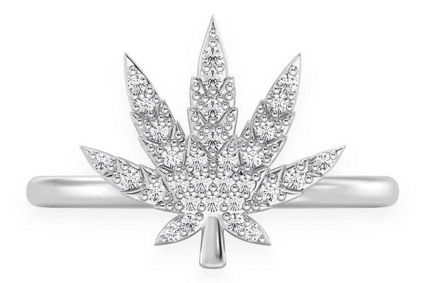 Cannabis Leaf Diamond Ring 14k Solid Gold 0.15ctw