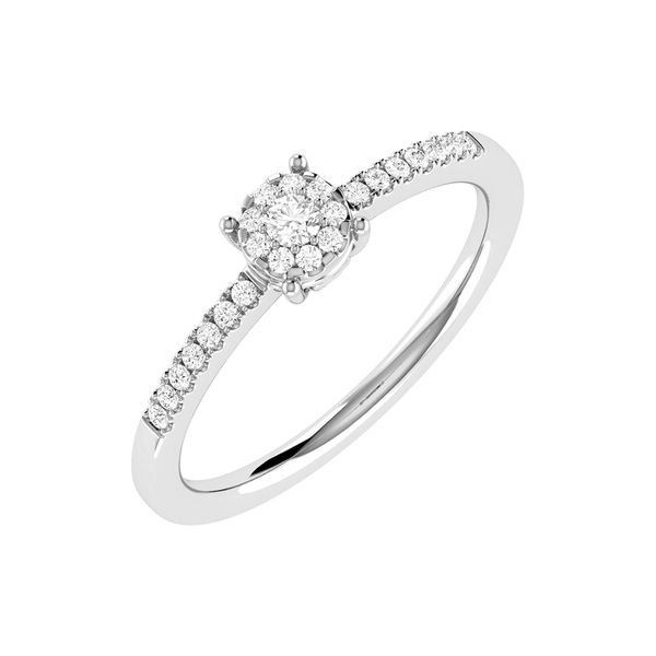 Halo Single Row Diamond Engagement Ring 0.12ctw - 14k Solid Gold- All Natural