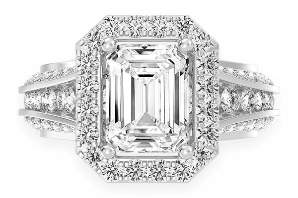 Monst - 2.00ct Emerald Cut Solitaire - Halo Fancy Shank - Diamond Engagement Ring - All Natural Vs Diamonds