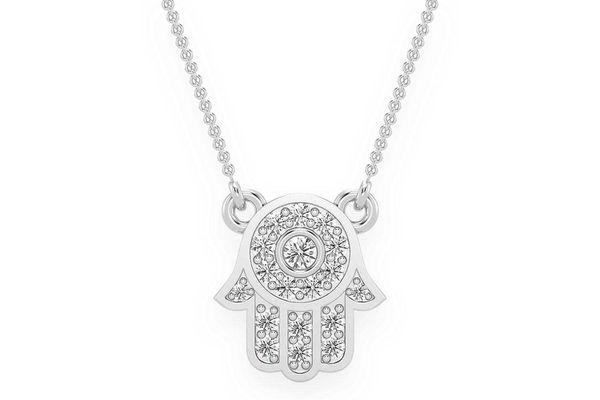 Hamsa Diamond Pendant Necklace Attached 14k Solid Gold .15ctw