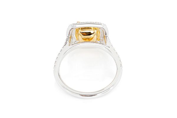 2.00ct Cushion Fancy Yellow Diamond Double Halo Diamond Ring 14k Solid Gold 