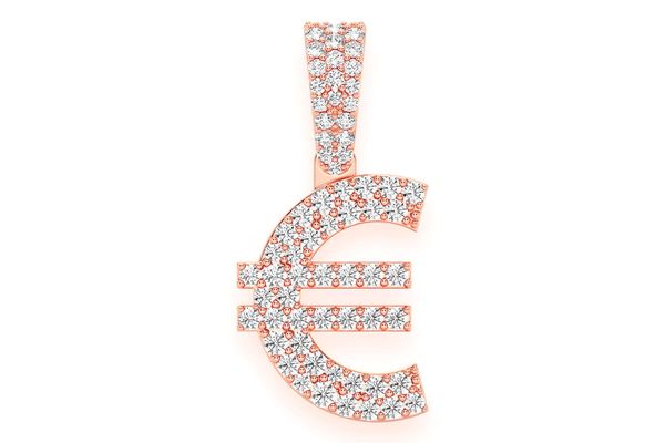 Euro Currency Symbol Diamond Pendant 14k Solid Gold 0.45ctw