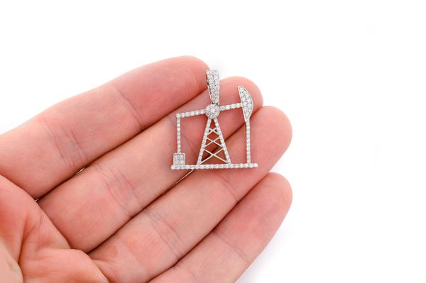 Oil Rig Diamond Pendant 14k Solid Gold 0.90ctw