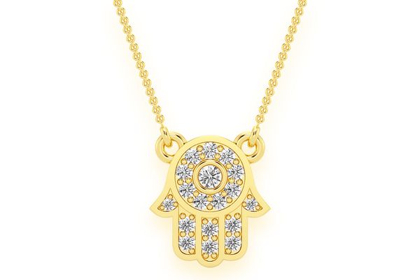 Hamsa Diamond Pendant Necklace Attached 14k Solid Gold .15ctw