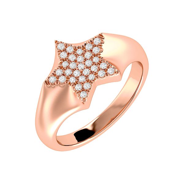 Star Diamond Ring 14k Solid Gold 0.12ctw