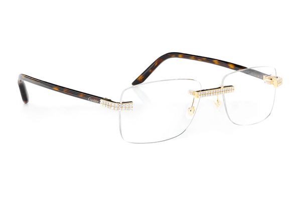 Cartier Glasses Iced Out Diamonds Rimless - 2.00ctw - Yellow Gold