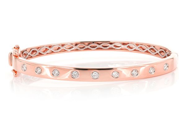 Gypsy Set Diamond Bangle Bracelet 0.35ctw 14k Solid Gold