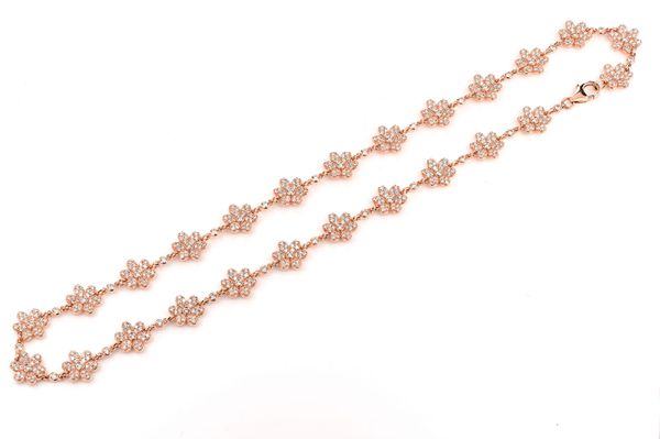 Six Petal Flower Diamond Chain 14k Solid Gold 7.00ctw