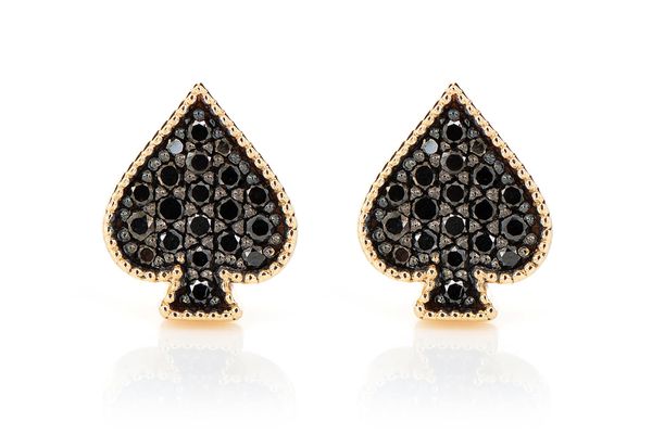 Spade Playing Card Diamond Stud Earrings 14k Solid Gold 0.30ctw