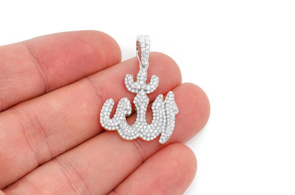 Allah Symbol Double Layer Diamond Pendant 14k Solid Gold 1.65ctw