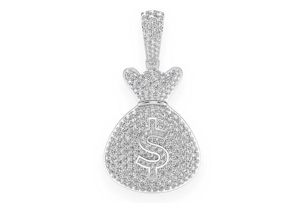 Money Bag Diamond Pendant 14k Solid Gold 3.33ctw