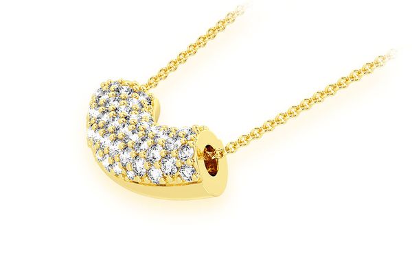 Noodle Diamond Pave Pendant 14k Solid Gold Chain Attached 0.35ctw