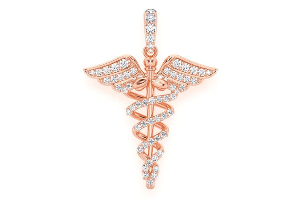 Caduceus Medical Diamond Pendant 14k Solid Gold 0.65ctw