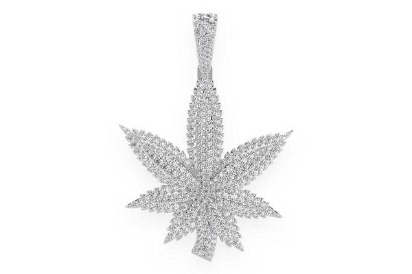 Cannabis Leaf Double Layer Diamond Pendant 14k Solid Gold 4.70ctw