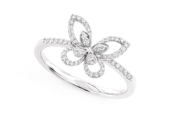 Open Butterfly Diamond Ring 14k Solid Gold 0.20ctw