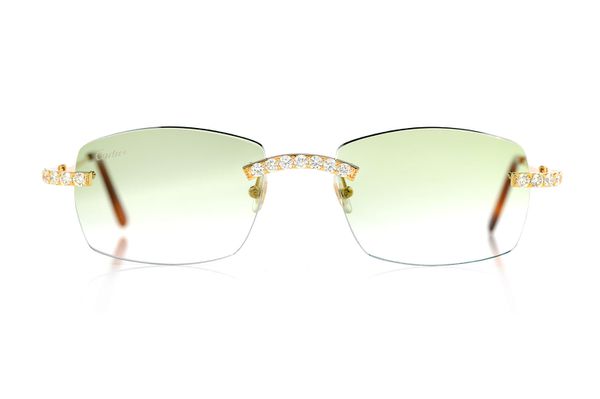 Icebox Cartier Glasses Iced Out Diamonds Rimless Green Fade Lens 5.00ctw