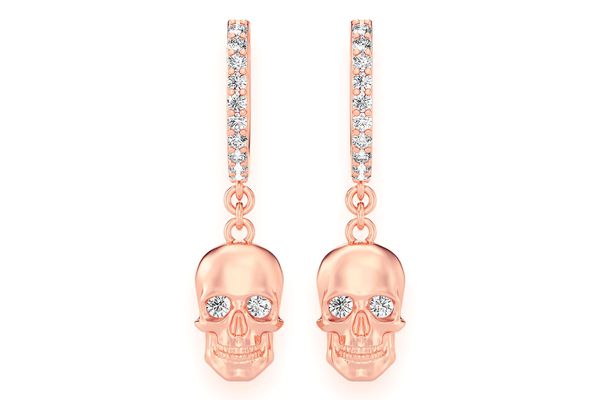 Skull Hoop Dangling Diamond Earrings 14k Solid Gold 0.30ctw