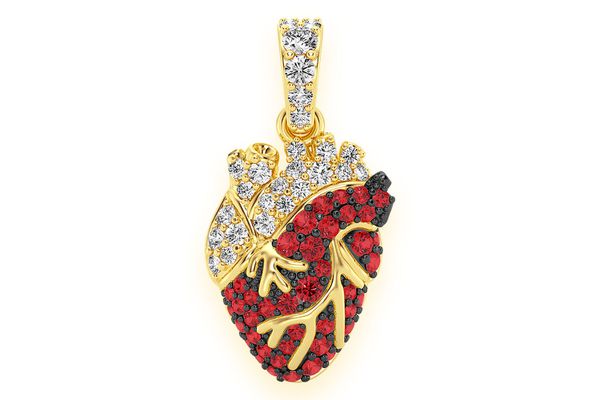 Human Heart Ruby & Diamond Pendant 14k Solid Gold 0.60ctw