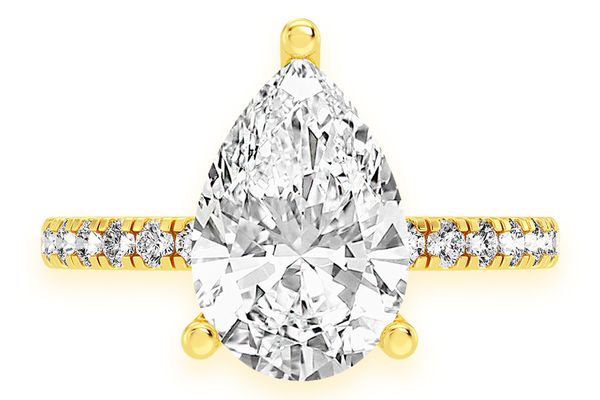 3.00ct Pear Solitaire - One Row Under Halo - Diamond Engagement Ring - All Natural